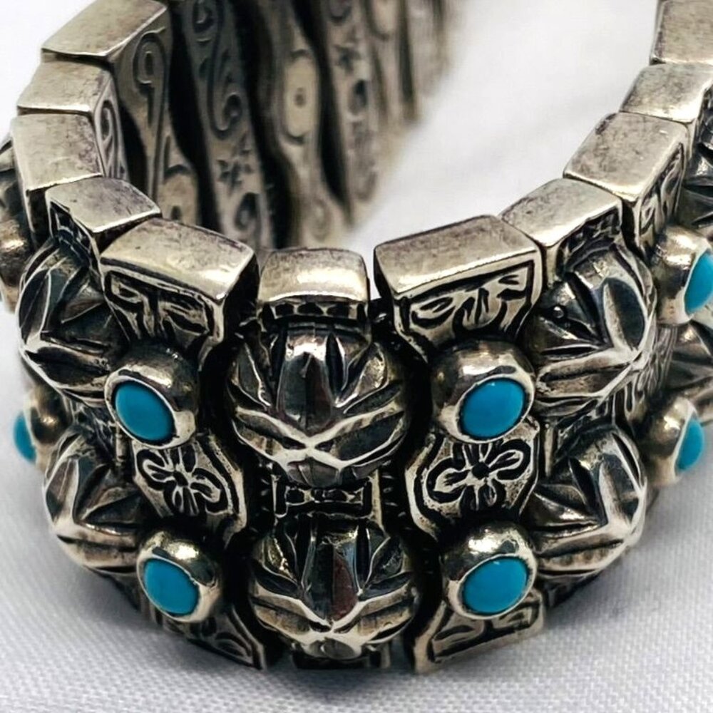 SOLD!! Konstantino Sterling Silver Turquoise Panel Links Bracelet 6.75" - Picture 3 of 16